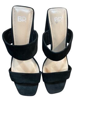BP Black Double-Strap Suede Slide Sandals in size 6.5